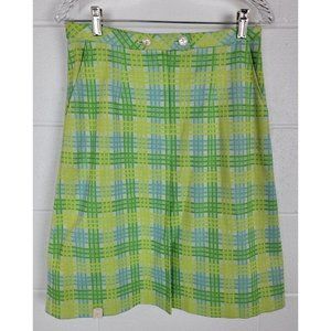 Vintage 60s-70s NWT Geistex‎ Geist Green Blue Plaid Polyester Blend Skirt 14
